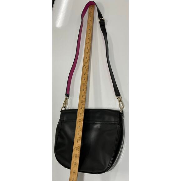 Kate Spade New York Crossbody Saddle Bag Purse Black and Pick Contrast Leather - Picture 7 of 12